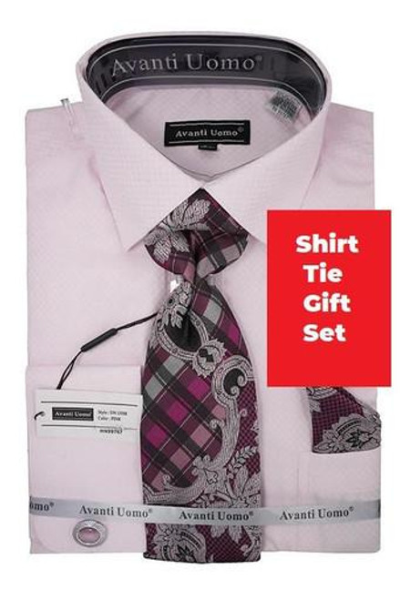  Mens Dress Shirt Matching Tie Cuff Links Set Pink DN133M Size 16.5 34/35 Final Sale 