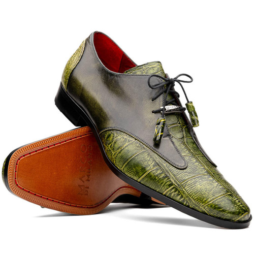  Marco Di Milano Men's Olive Alligator Derby Dress Shoes Anzio 