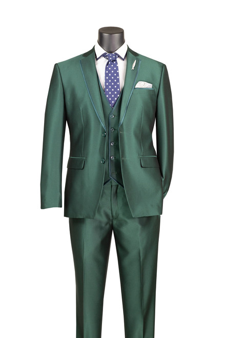 Vinci Men's Slim Fit Fancy Prom Suit Shiny Hunter Green 3 Piece SV2D-1