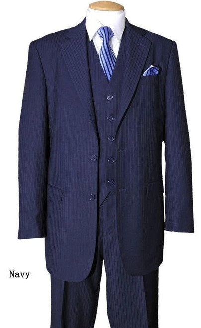  Men's 3 Piece Suit Navy Tone Stripe Regular Fit Fortini 5702V3 