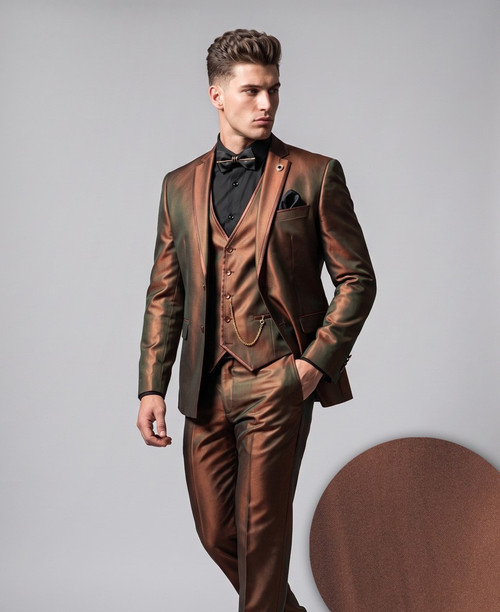 Mens Shiny Cappucino Fitted Prom Suit Wedding Tuxedo SV2D-1