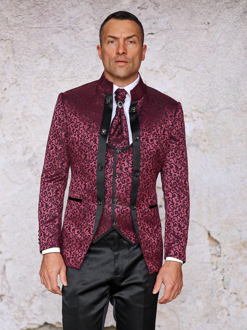 rona　EEL stylish man 3ピース Men's Fitted Party Suit Green Paisley Chinese Collar Manzini Havana