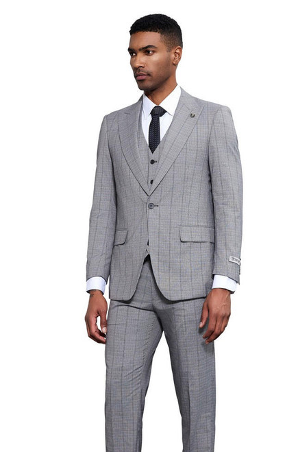 Stacy Adams Men's Glen Plaid Suit 3 Piece Gray SM186H-02