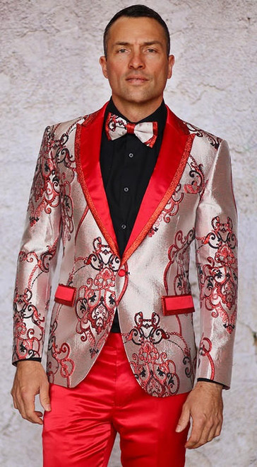  Manzini Mens Fancy Pattern Fitted  Fashion Tuxedo Blazer Red  MZS-538 