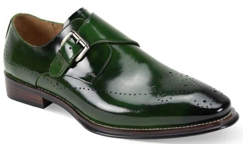  Giovanni Mens  Monkstrap Green Leather Dress Shoes Jeffery 