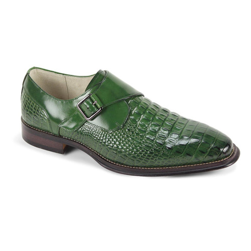  Giovanni Men's Monk Strap Green Croc Print Leather Shoes Tanner 