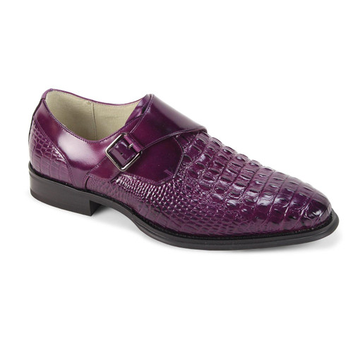  Giovanni Men's Purple Crocodile Embossed Monk Strap Shoes Tanner 