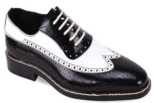  Giovanni Mens Wingtip Two Tone Gangster Shoes Black White Leather Rio 