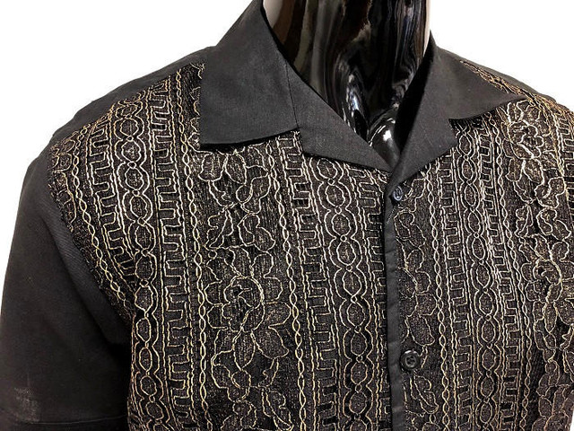 Men's Black Linen Gold Lace Front Outfit Successo 3354SP Size M