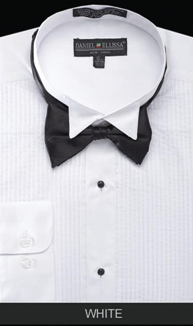 Mens White Wingtip Tuxedo Shirt With Bow Tie Daniel Ellissa DS3005T