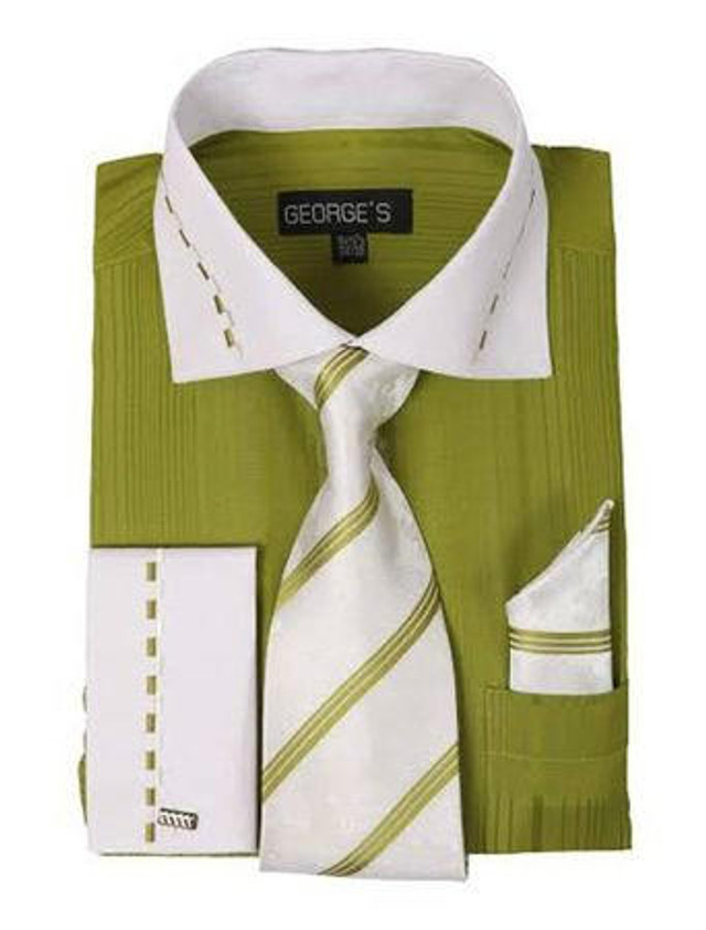 Mens French Cuff Shirt Tie Set Black White Stripe FL633