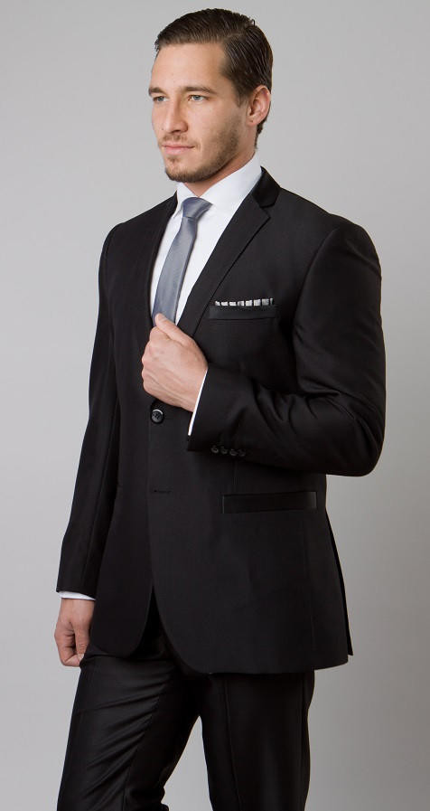 Men's Skinny Suits Navy Sharkskin Center Vent Tazio M181S01