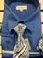 Men's Royal Blue Dress Shirt with Patterned Tie and Hanky Set D1P2 Size 18.5 34/35  Final Sale
