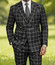 Statement Men's Windowpane Black Wool Modern Fit Suit Altare