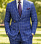Statement Men's Windowpane Cobalt Blue Tailored Fit Designer Suit Altare