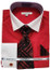  Mens French Cuff Two Tone Shirt With Tie Set Red DS3825P2 