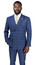 Vinci Double Breasted Plaid Suit for Men Blue Checkered Windowpane Modern Fit Vinci MDW-1 