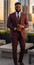  Men's 1920s Gangster Stripe Suit Burgundy Vest Wedding V2RS-9 