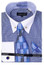  DE Mens Blue Houndstooth Collar bar Shirt French Cuff Tie with Handkerchief Combo DN101M 