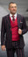 Statement Men's Wool Windowpane Suit Black Red Contrasting DB Vest Tailored Fit Lucci 