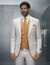 Statement Men's Wool Peak Lapel Windowpane Fashion Suit Camel Contrasting Vest Tailored Fit Angelo