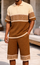 Stacy Adams Knit Polo Short Set for Men Tan Greek Key 21000