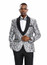 Men's Silver Black Skinny Fit Prom Suit 3 Piece Fitted Tux M363SK-01