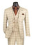 Vinci Men's Khaki Plaid 3 Piece Suit Fancy Vest Modern Fit MV2W-3 Size 40R Final Sale