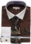  Men's Brown White Collar French Cuff Dress Shirt Tie Set Size 16.5 DS3825P2 Final Sale 