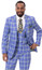  EJ Mens Blue/Green Plaid 3 Piece Suit Double Breasted Vest Tailor Fit M2789 