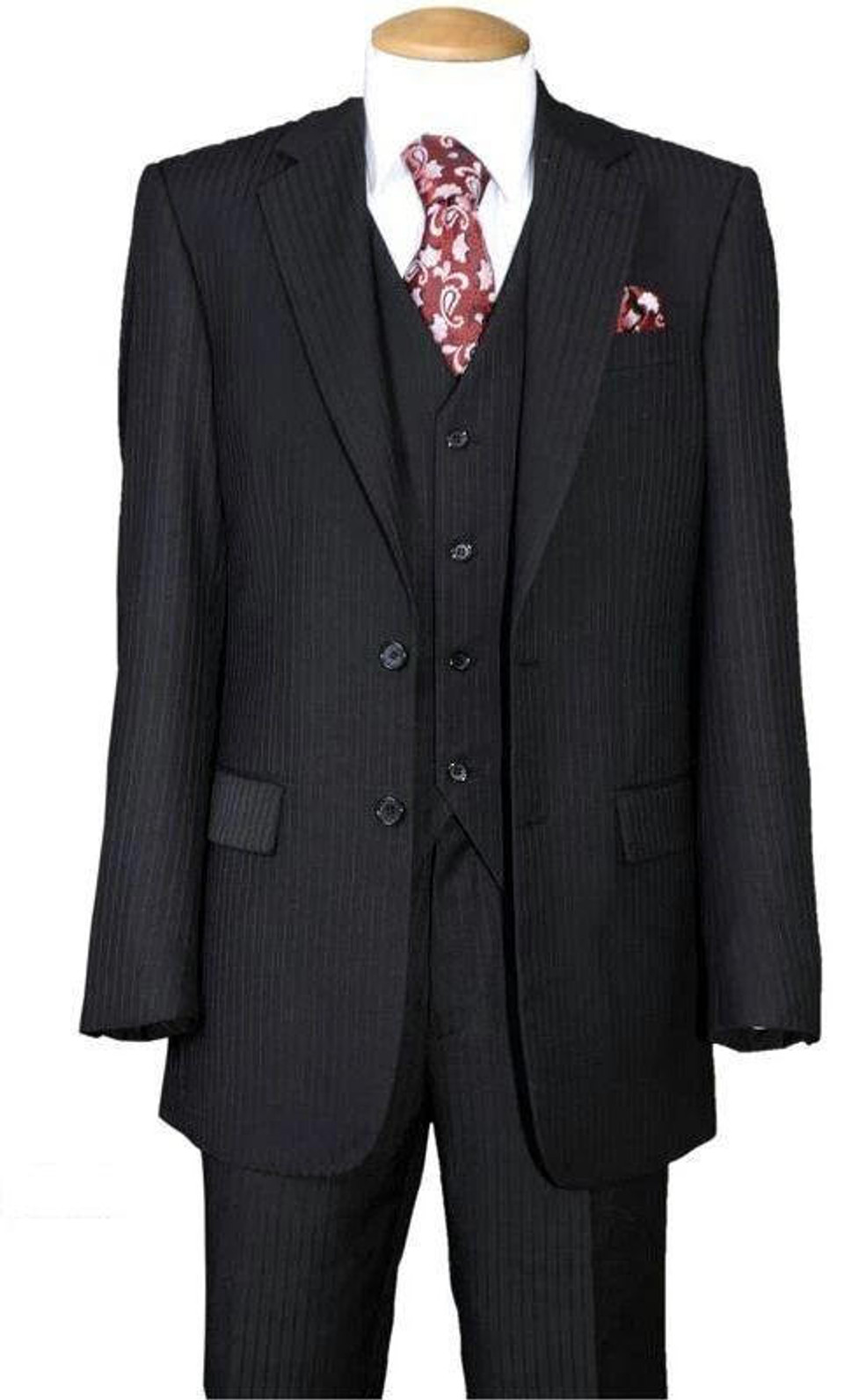 Mens Gray Fine Stripe 3 Piece Suit V2RS-7 Size 40R Final Sale