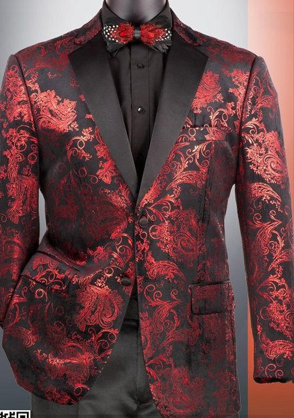 Tuxedo Blazer Men's Light Teal Floral Design EJ Samuel J148