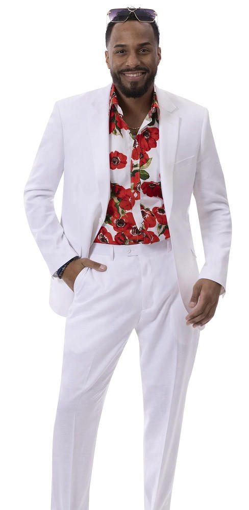 white linen dress suit Men's Skinny Fit 2pc Linen Suit White / 38S / M333SK-07