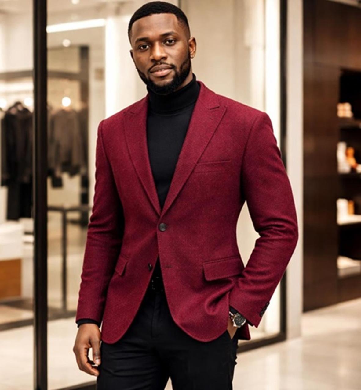 Zacchi Men's Burgundy 2-Button Winter Sport Coat Venesi