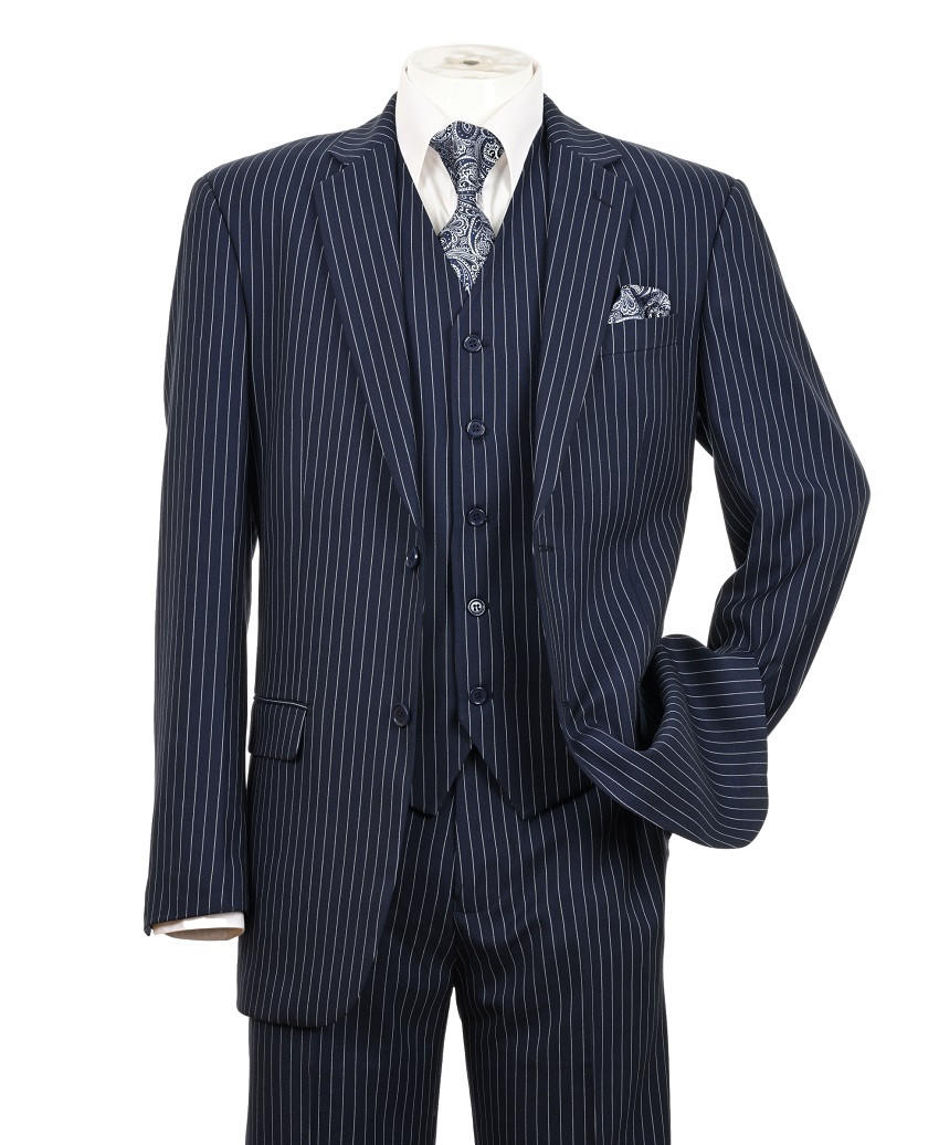 Milano 1920s Mens Navy Pinstripe 3 Piece Suit Regular Fit 5702V10