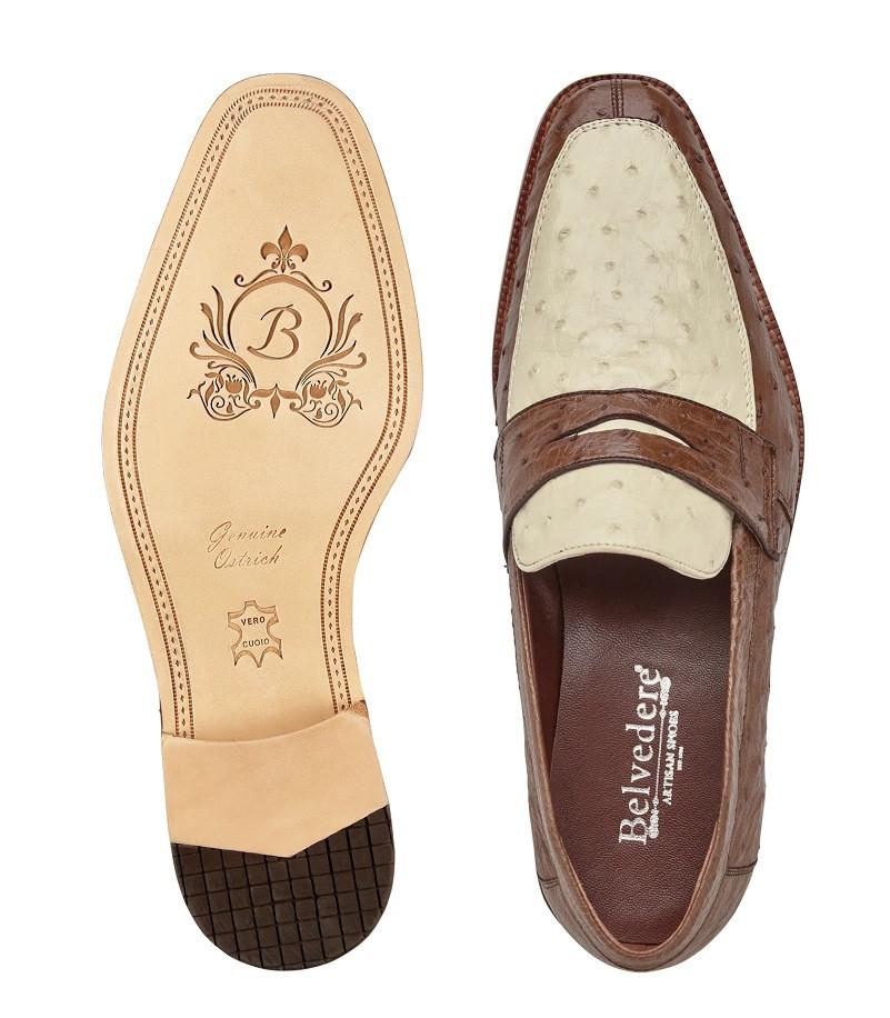 Belvedere Mens Brown Ivory Ostrich Loafer Size 9 Final Sale display picture 3