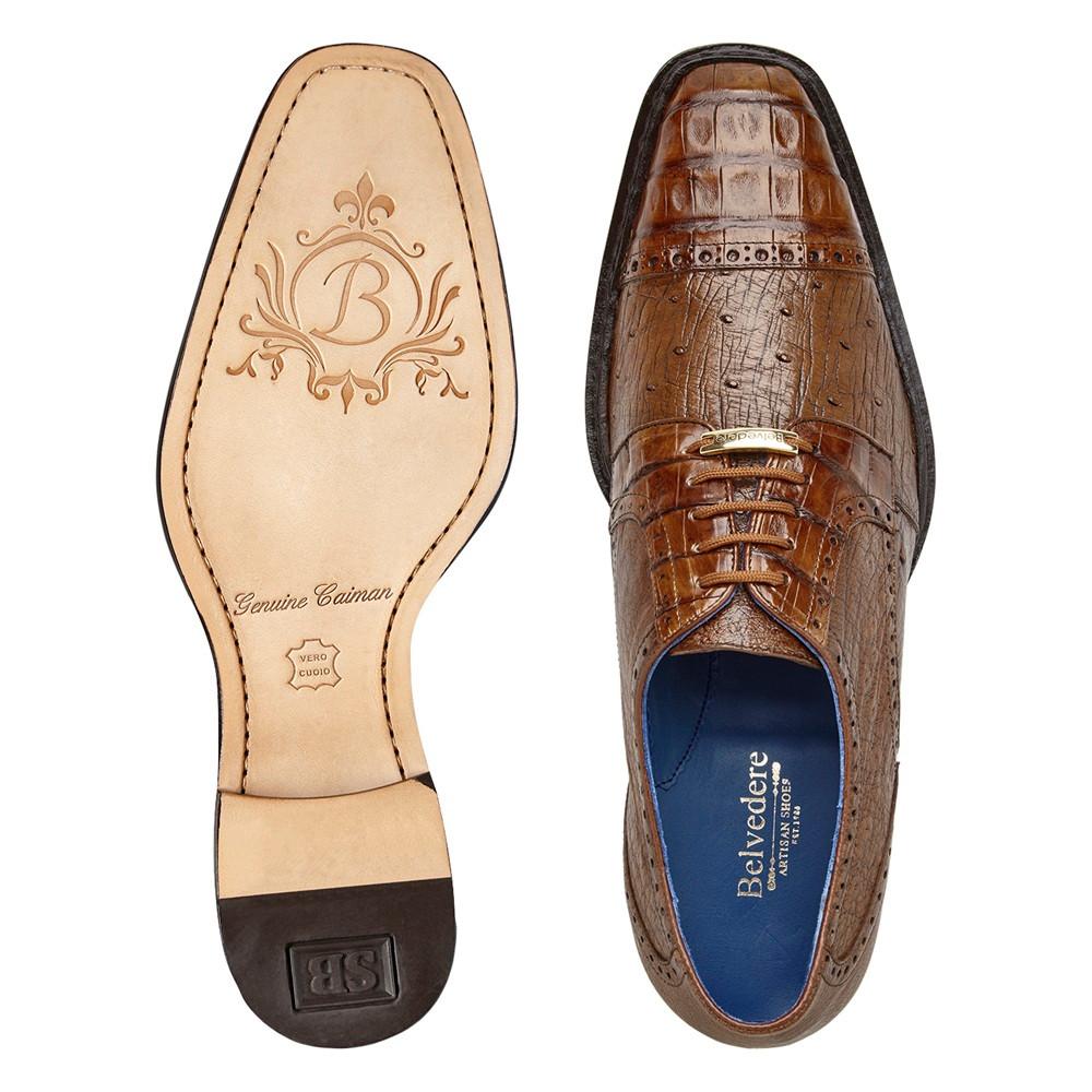 Belvedere Mens Brown Ostrich Crocodile Cap Toe Shoes Martino display picture 2
