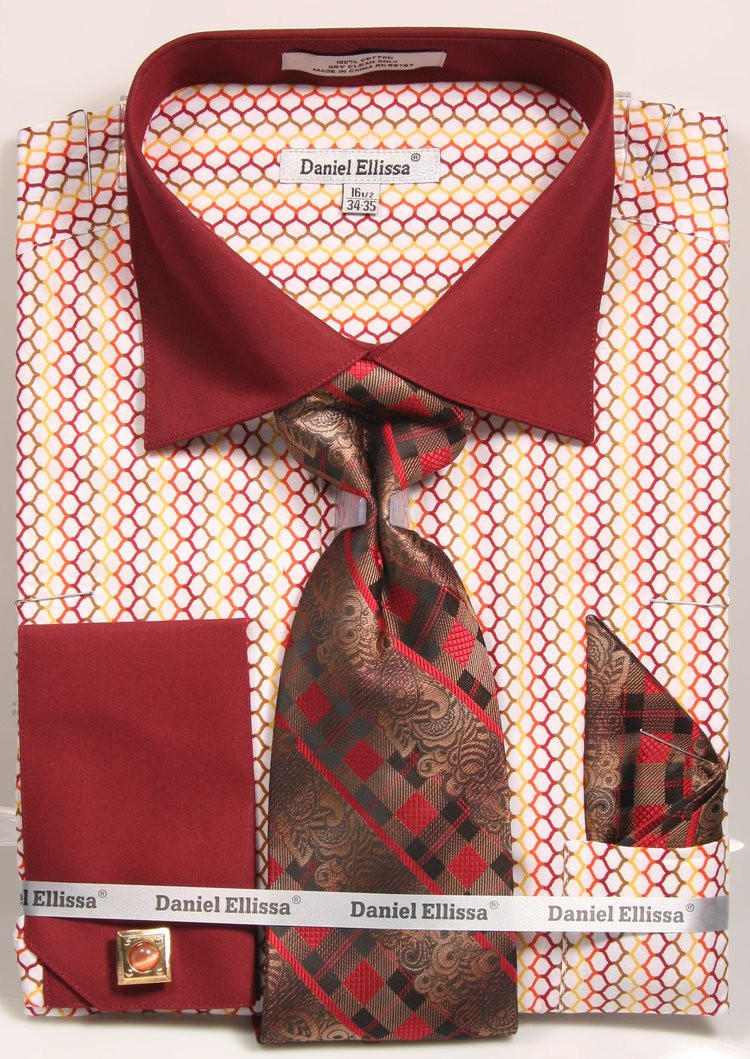 burgundy french cuff dress shirt Gentlemens Collection Men's Regular Fit French Cuff Solid Dress Shirt