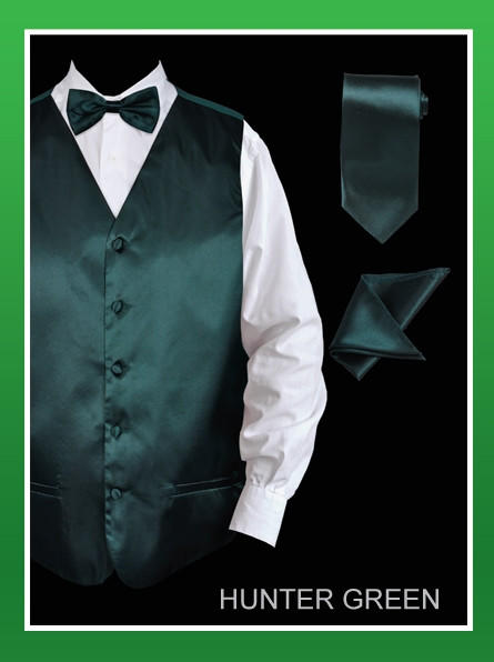 Mens Hunter Green Tuxedo Vest Tie Set Silky Satin VS801