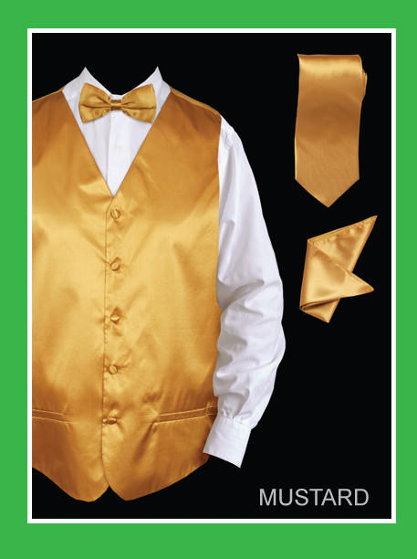 Mens Tuxedo Vest Tie Set Mustard Satin VS801