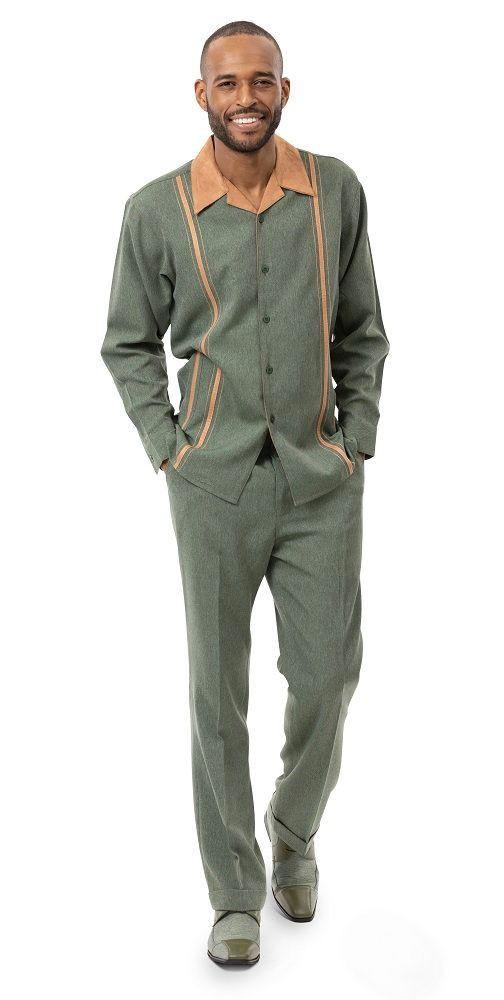 Montique Denim Style Outfit Hunter Green Suede Trim Set D-64 Size M, 3XL