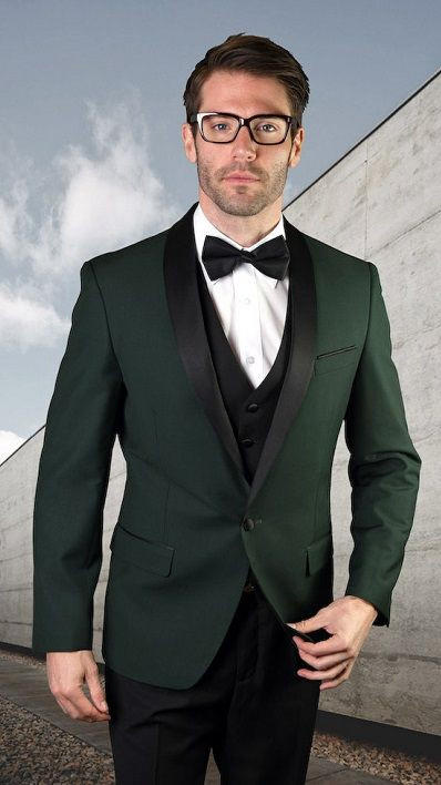 Statement Hunter Green Modern Fit 3 Piece Shawl Collar Tuxedo Encore