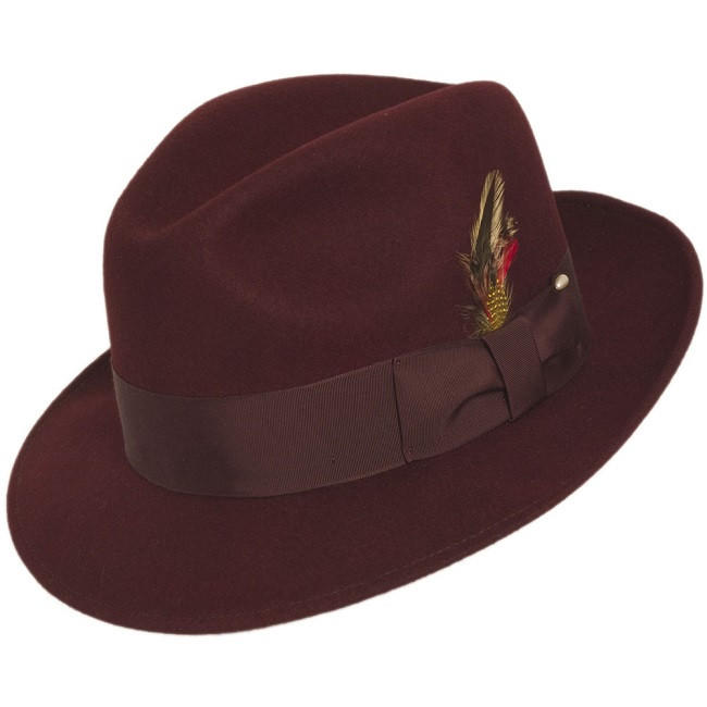 Buy Mens Burgundy Fedora Hat Wool Trilby Untouchable Brim  display picture 2