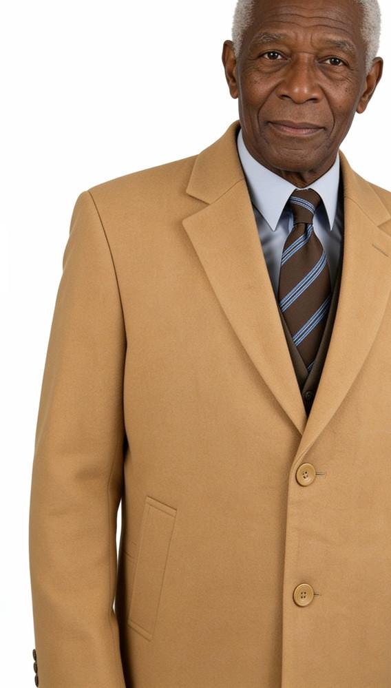 Vinci Men's Wool Topcoat Camel Full Length Long Coat CL48