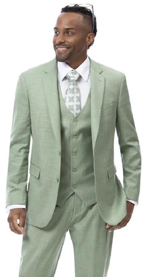 Men's Moss Green 3 Piece Modern Fit Suit EJ Samuels M18022