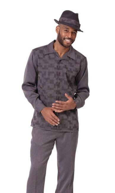 Montique Mens Walking Leisure Suit Charcoal Pattern 2pc Set 2002