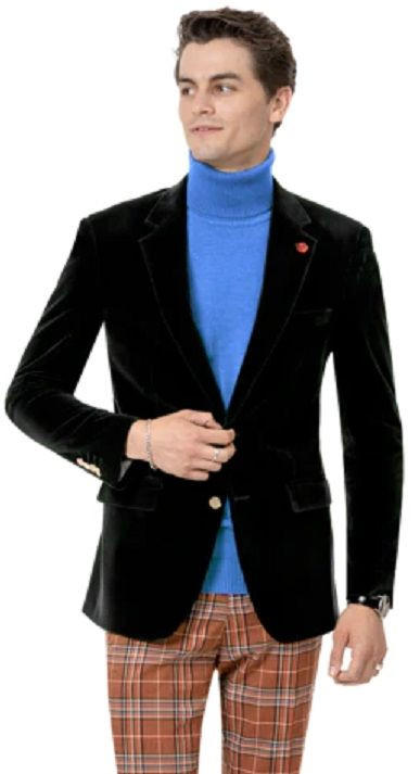 Men's Velvet Jacket Black Tailored Fit Blazer EJ Samuel J134