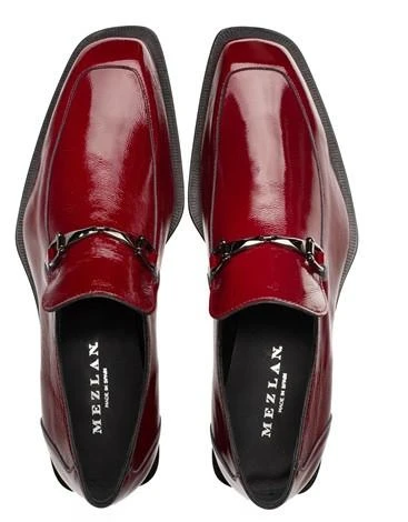 Mezlan Mens Textured Burgundy Patent Leather Ornament Loafer  display picture 1