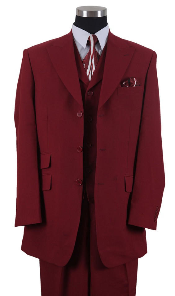 Milano Mens Long Fancy Jacket 3 pc. Burgundy Fashion Vest Suits 905V