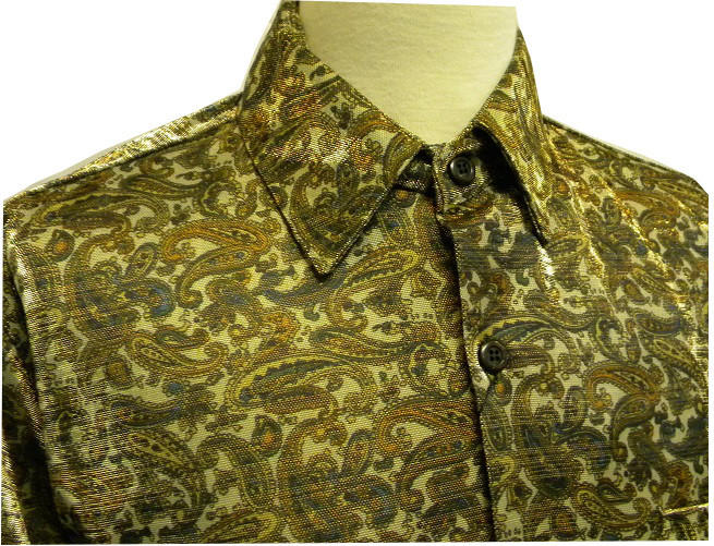 Pronti Mens Gold Olive Lurex Paisley Casual Shirt 6116 Size L